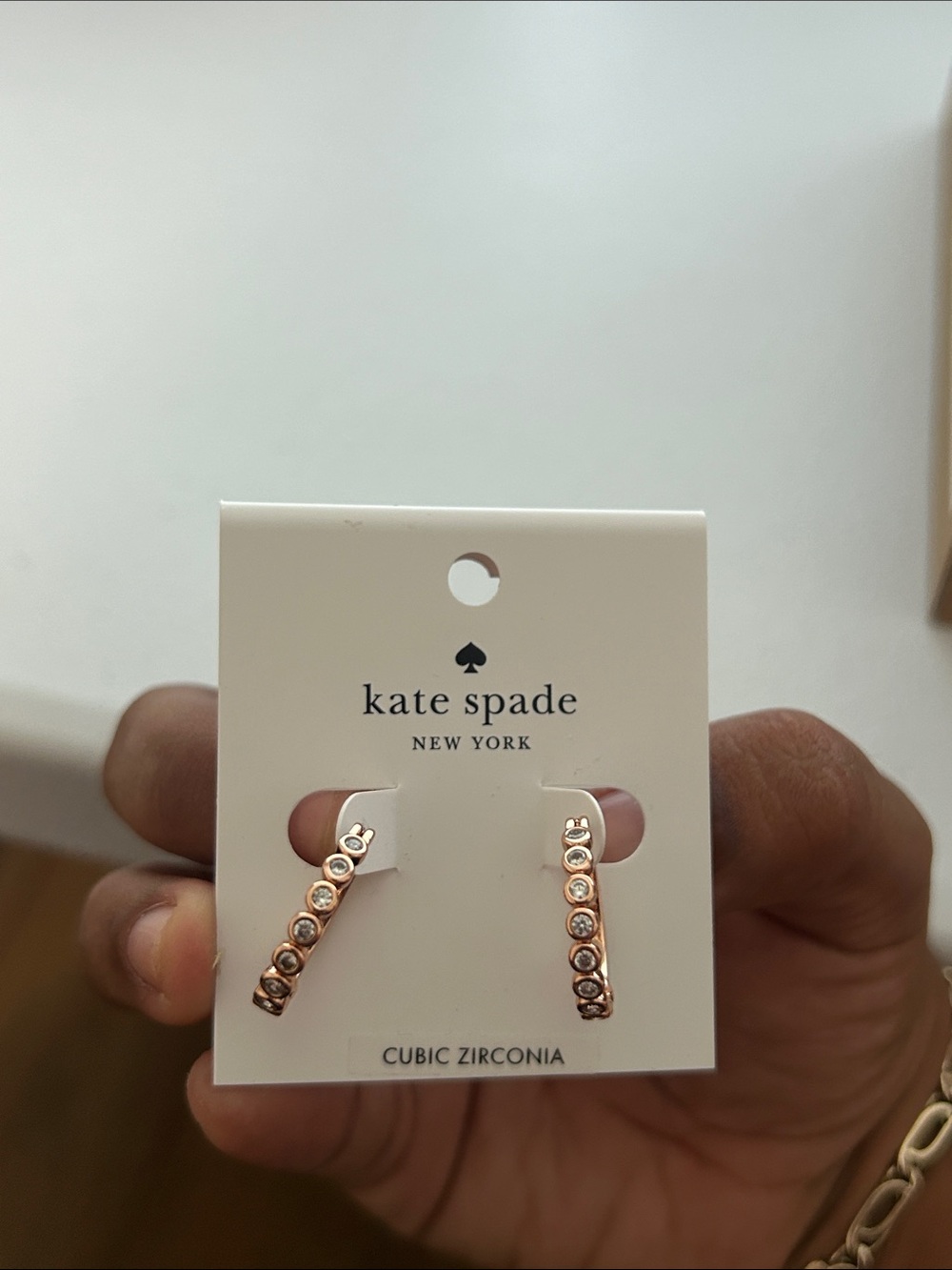 kate spade Rose Gold Hoop Earrings with Pink Cubic Stones - Picture 1 of 4